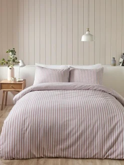 Catherine Lansfield Reversible Supersoft 100% Brushed Cotton Stripe Duvet Cover Set^ Branded Bedlinen