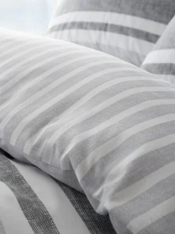 New Catherine Lansfield Textured Banded Stripe Reversible Duvet Cover Set Charcoal