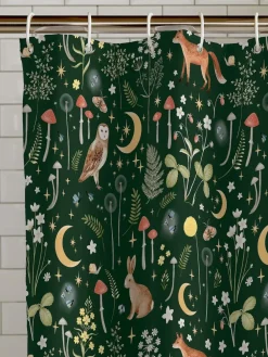 Clearance Catherine Lansfield Enchanted Twilight Animal Shower Curtain Forest Green