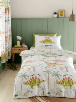 Clearance Catherine Lansfield Green Sleepy Dinosaur Reversible Duvet Cover Set