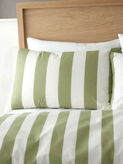 Online Catherine Lansfield Cove Stripe Reversible Duvet Cover Set Green