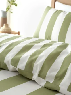 Online Catherine Lansfield Cove Stripe Reversible Duvet Cover Set Green