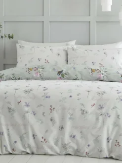 Discount Catherine Lansfield Songbird Reversible Duvet Cover and Pillowcase Set Green