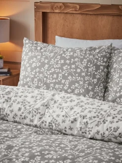 Hot Catherine Lansfield Supersoft 100% Brushed Cotton Floral Leaf Duvet Cover Set Grey