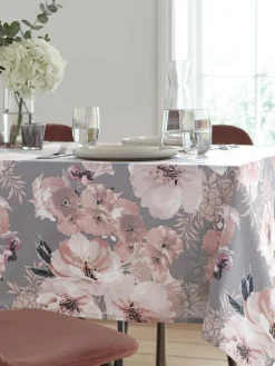 New Catherine Lansfield Grey Dramatic Floral Print 100% Cotton Table Cloth