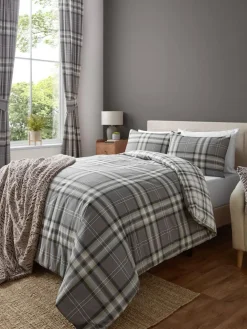 Best Catherine Lansfield Kelso Check Easy Care Duvet Cover and Pillowcase Set Grey