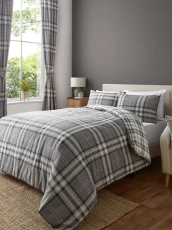 Best Catherine Lansfield Kelso Check Easy Care Duvet Cover and Pillowcase Set Grey