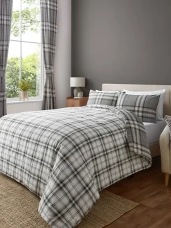 Best Catherine Lansfield Kelso Check Easy Care Duvet Cover and Pillowcase Set Grey