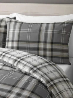 Best Catherine Lansfield Kelso Check Easy Care Duvet Cover and Pillowcase Set Grey