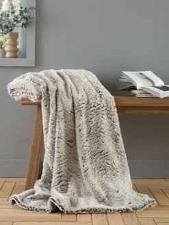 Catherine Lansfield Grey Wolf Faux Fur Blanket Throw^ Cushions & Throws