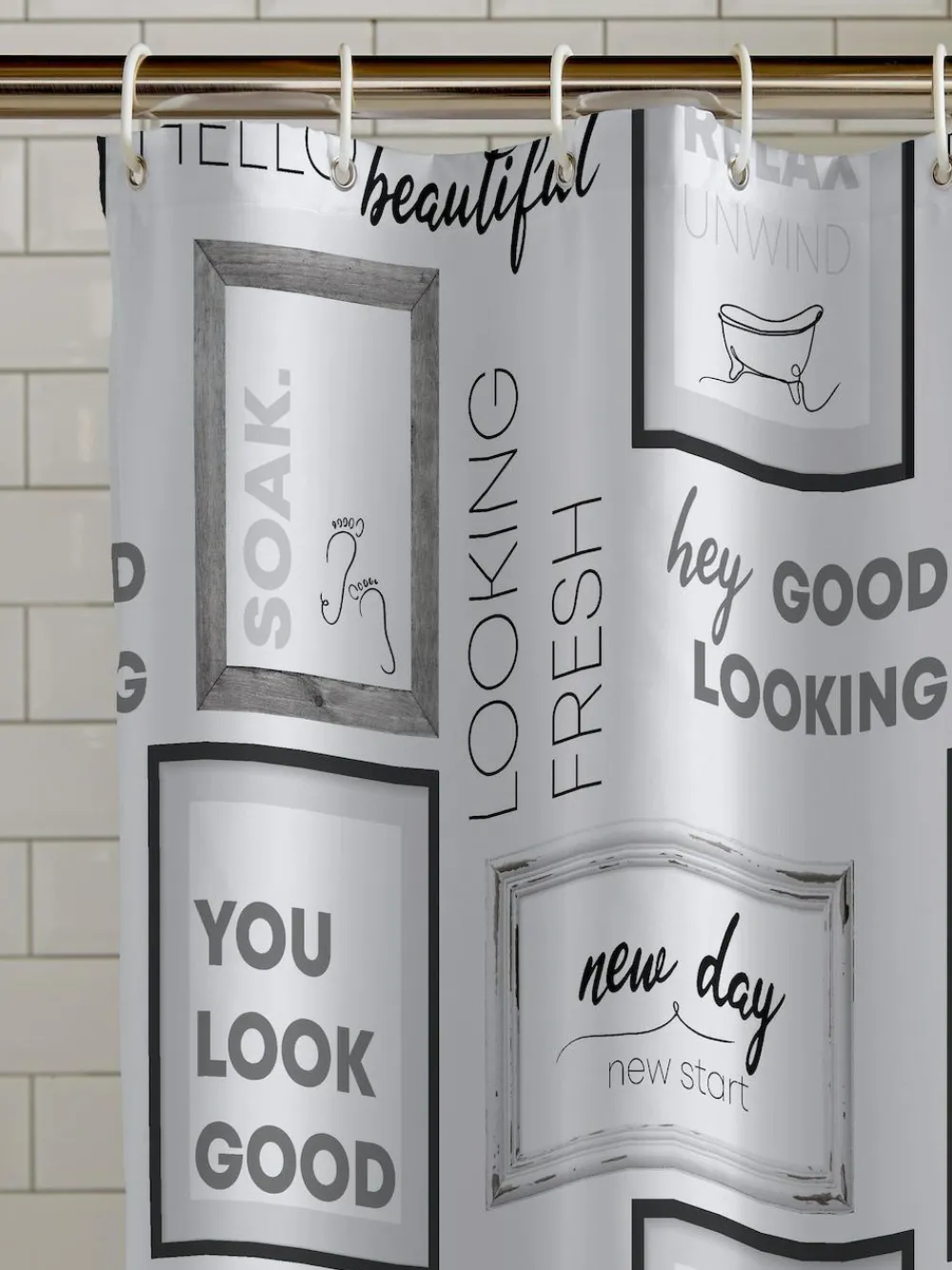 Sale Catherine Lansfield Grey/Black Relax and Unwind Shower Curtain