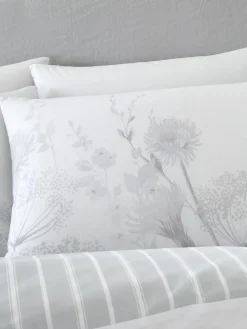 Catherine Lansfield Grey/White Meadowsweet Floral Reversible Duvet Cover Set