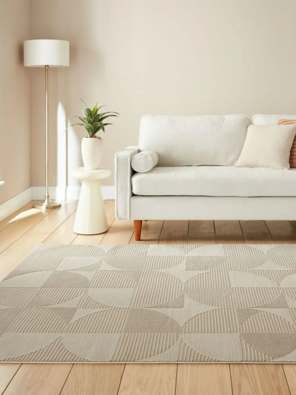 Clearance Catherine Lansfield Natural Retro Circles Washable Rug