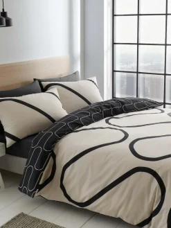 Online Catherine Lansfield Linear Curve Geo Duvet Cover Set Natural