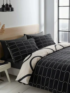 Online Catherine Lansfield Linear Curve Geo Duvet Cover Set Natural