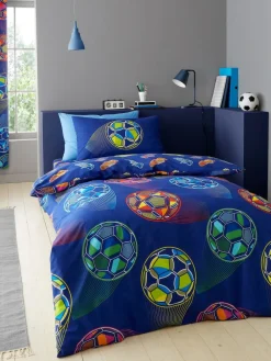 Outlet Catherine Lansfield Navy Blue Bright Football Reversible Duvet Cover Set