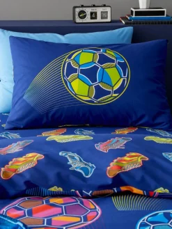 Outlet Catherine Lansfield Navy Blue Bright Football Reversible Duvet Cover Set
