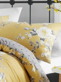 New Catherine Lansfield Canterbury Floral Duvet Cover and Pillowcase Set Ochre Yellow