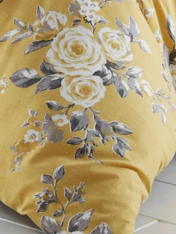 New Catherine Lansfield Canterbury Floral Duvet Cover and Pillowcase Set Ochre Yellow