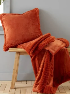 Catherine Lansfield Orange Velvet And Faux Fur Soft and Cosy Throw^ Cushions & Throws