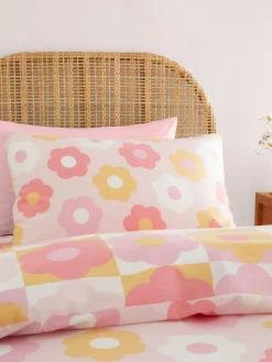 Hot Catherine Lansfield Pink Retro Daisy Reversible Duvet Cover Set
