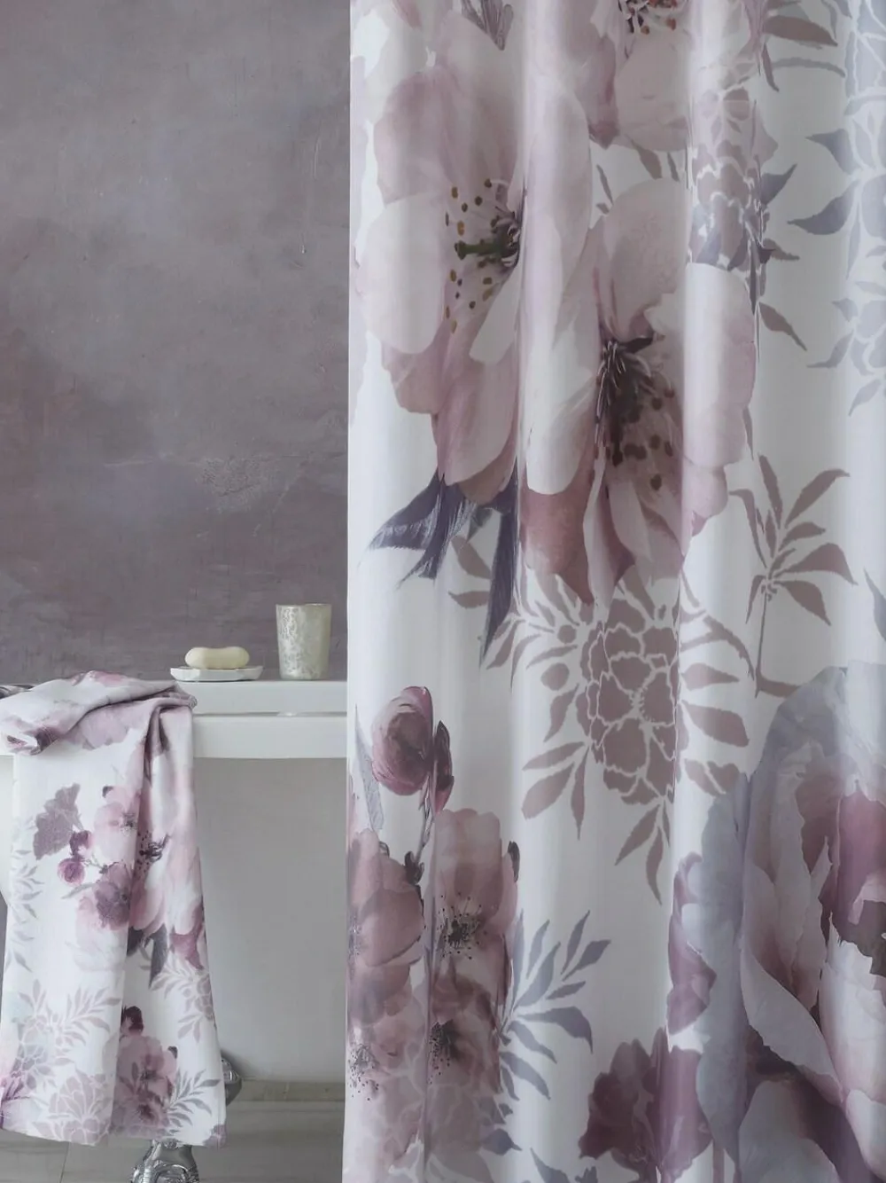New Catherine Lansfield Pink Dramatic Floral Shower Curtains