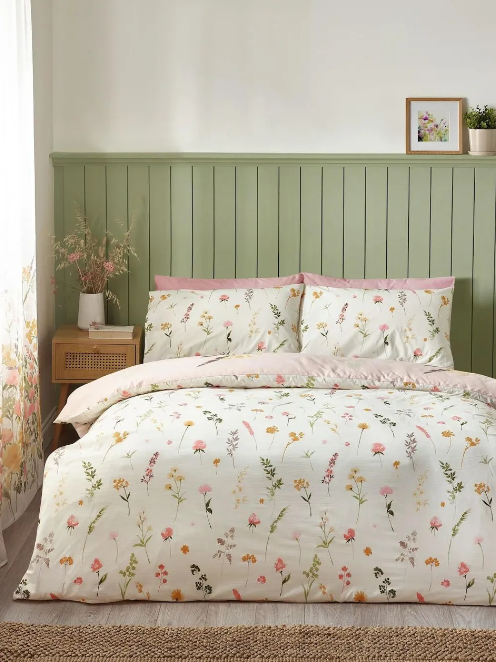 Hot Catherine Lansfield Countryside Floral Reversible Duvet Cover Set Pink