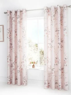 Discount Catherine Lansfield Canterbury Floral Eyelet Curtains Pink
