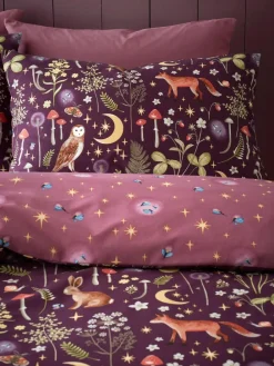 Catherine Lansfield Enchanted Twilight Animals Duvet Cover and Pillowcase Set Plum