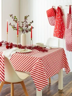 Clearance Catherine Lansfield Red Christmas Candy Cane 100% Cotton Table Cloth