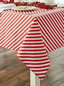 Clearance Catherine Lansfield Red Christmas Candy Cane 100% Cotton Table Cloth