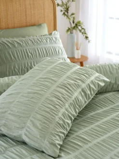 Best Catherine Lansfield Seersucker Easy Care Duvet Cover Set Sage Green