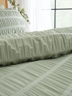 Best Catherine Lansfield Seersucker Easy Care Duvet Cover Set Sage Green