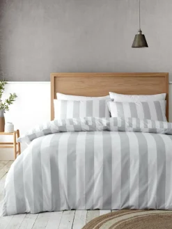 Sale Catherine Lansfield Cove Stripe Reversible Duvet Cover Set Silver Grey