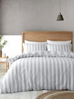 Sale Catherine Lansfield Cove Stripe Reversible Duvet Cover Set Silver Grey