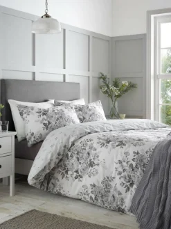 Catherine Lansfield Silver Grey Elinda Floral Reversible Duvet Cover Set