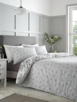 Catherine Lansfield Silver Grey Elinda Floral Reversible Duvet Cover Set
