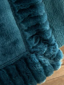 Catherine Lansfield Teal Blue Velvet And Faux Fur Soft and Cosy Throw^ Cushions & Throws
