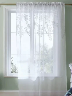 Discount Catherine Lansfield White Wisteria Floral Slot Top Voile Curtain Panel