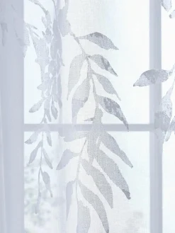 Discount Catherine Lansfield White Wisteria Floral Slot Top Voile Curtain Panel