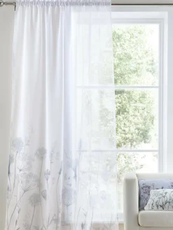 Catherine Lansfield White Meadowsweet Floral Voile Slot Top Sheer Panel Curtains^ Curtains & Blinds