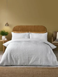 New Catherine Lansfield Folkstone Geo Duvet Cover Set White
