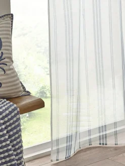 Outlet Catherine Lansfield White Harbour Stripe Slot Top Voile Curtain