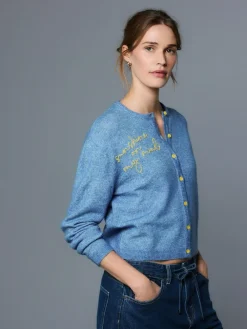Clearance Next Chambray Blue Embellished Crew Neck Knitted Cardigan With Wool