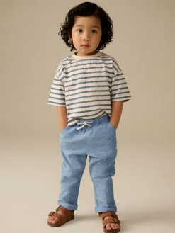 Best Next Regular Fit Linen Blend Pull on Trousers (3mths-7yrs) Chambray Blue