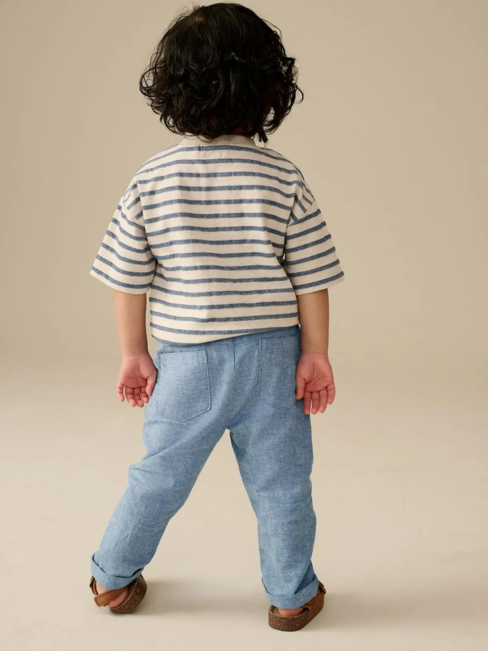 Best Next Regular Fit Linen Blend Pull on Trousers (3mths-7yrs) Chambray Blue