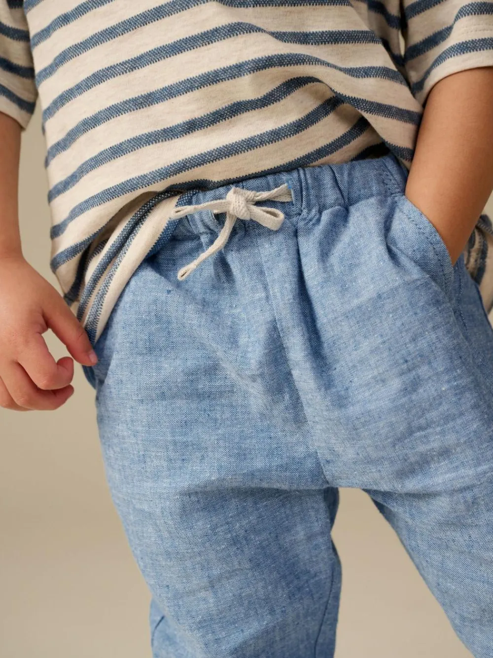 Best Next Regular Fit Linen Blend Pull on Trousers (3mths-7yrs) Chambray Blue