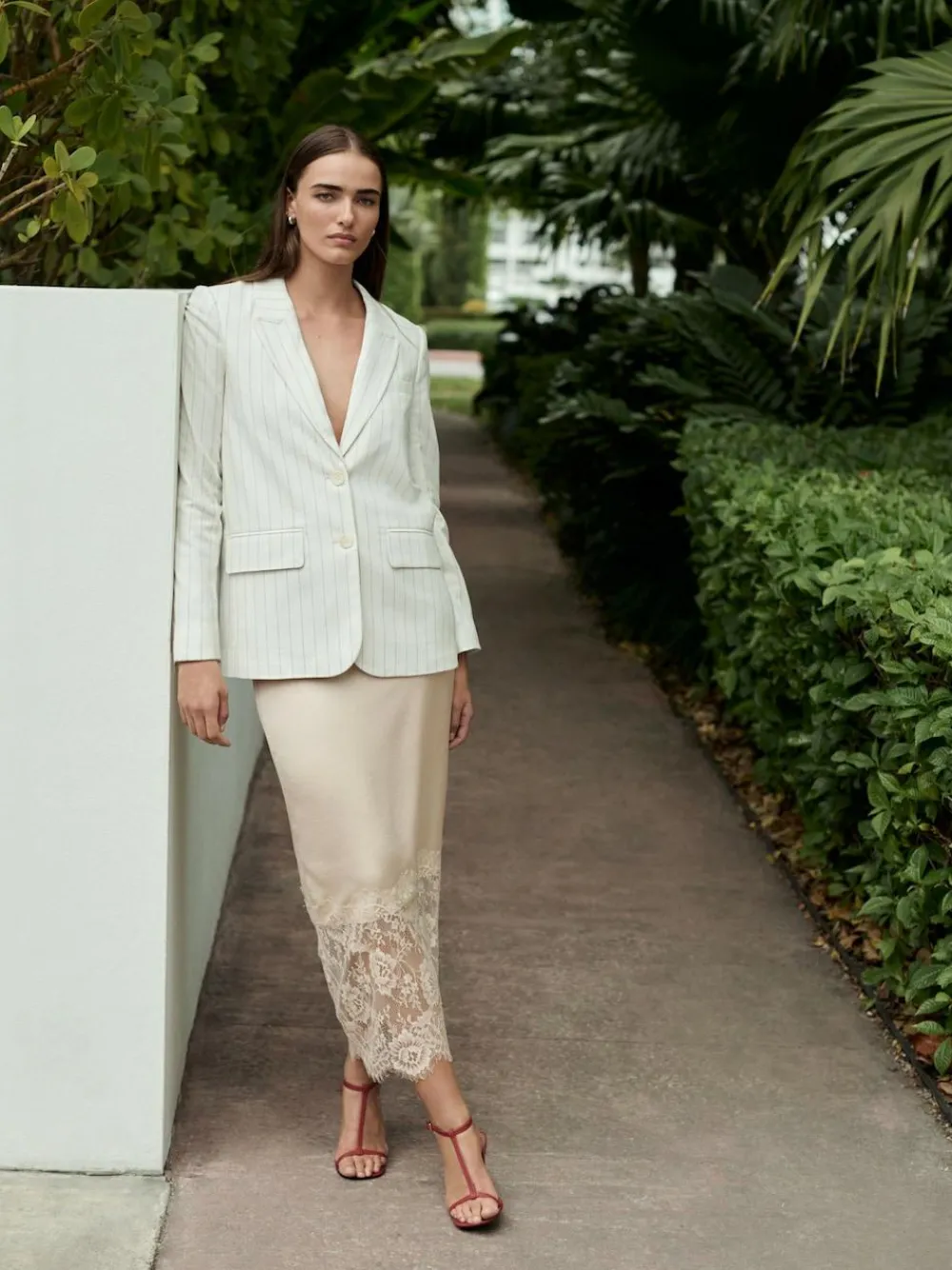 Next Satin Midi Skirt With Lace Trim^Women Skirts