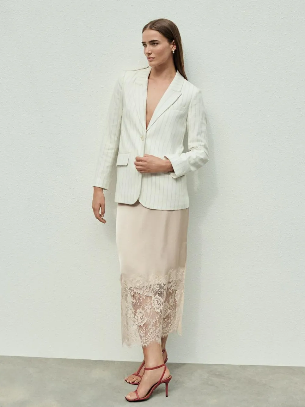 Next Satin Midi Skirt With Lace Trim^Women Skirts