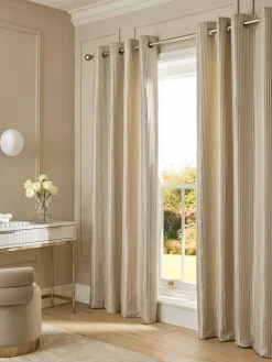 Next Champagne Gold Stripe Jacquard Eyelet Lined Curtains^ Curtains & Blinds